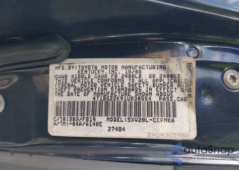 2001 Toyota Camry Le из США, поврежденный, VIN 4T1BG22K91U030554